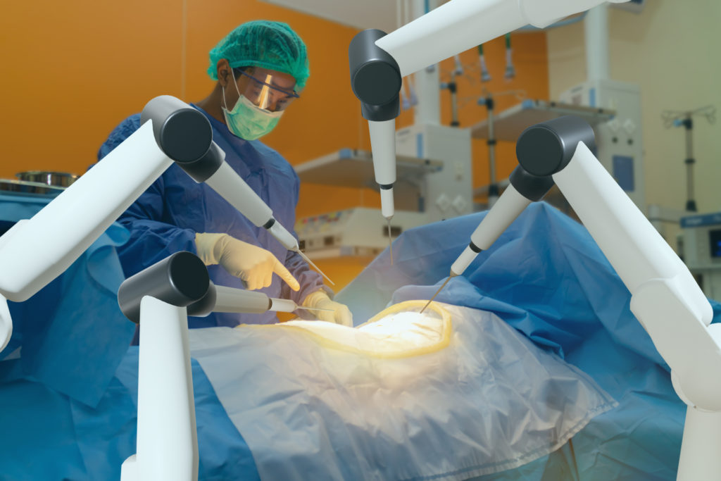smart medical health care concept, robotic laparoscopic machine use allows doctors to perform many types of complex procedures with more precision, flexibility and control than is possible